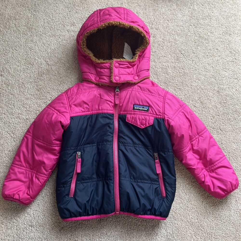 Patagonia Baby Reversible Tribbles Hoody Jacket Girls Toddler 3T Pink Sherpa